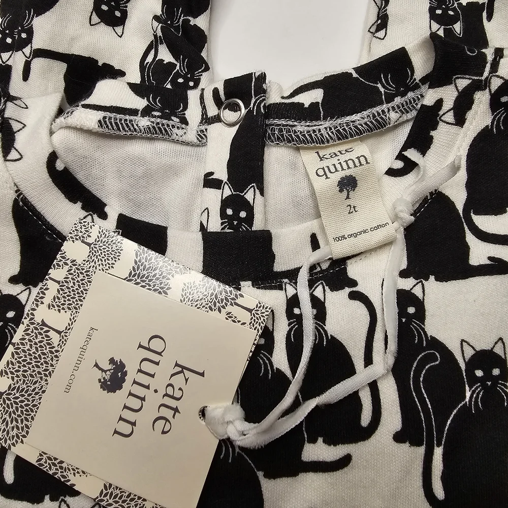 NWT Kate Quinn Bamboo Long Bubble Sleeve Jumpsuit Black Cat Romper & Headband - Picture 10 of 11